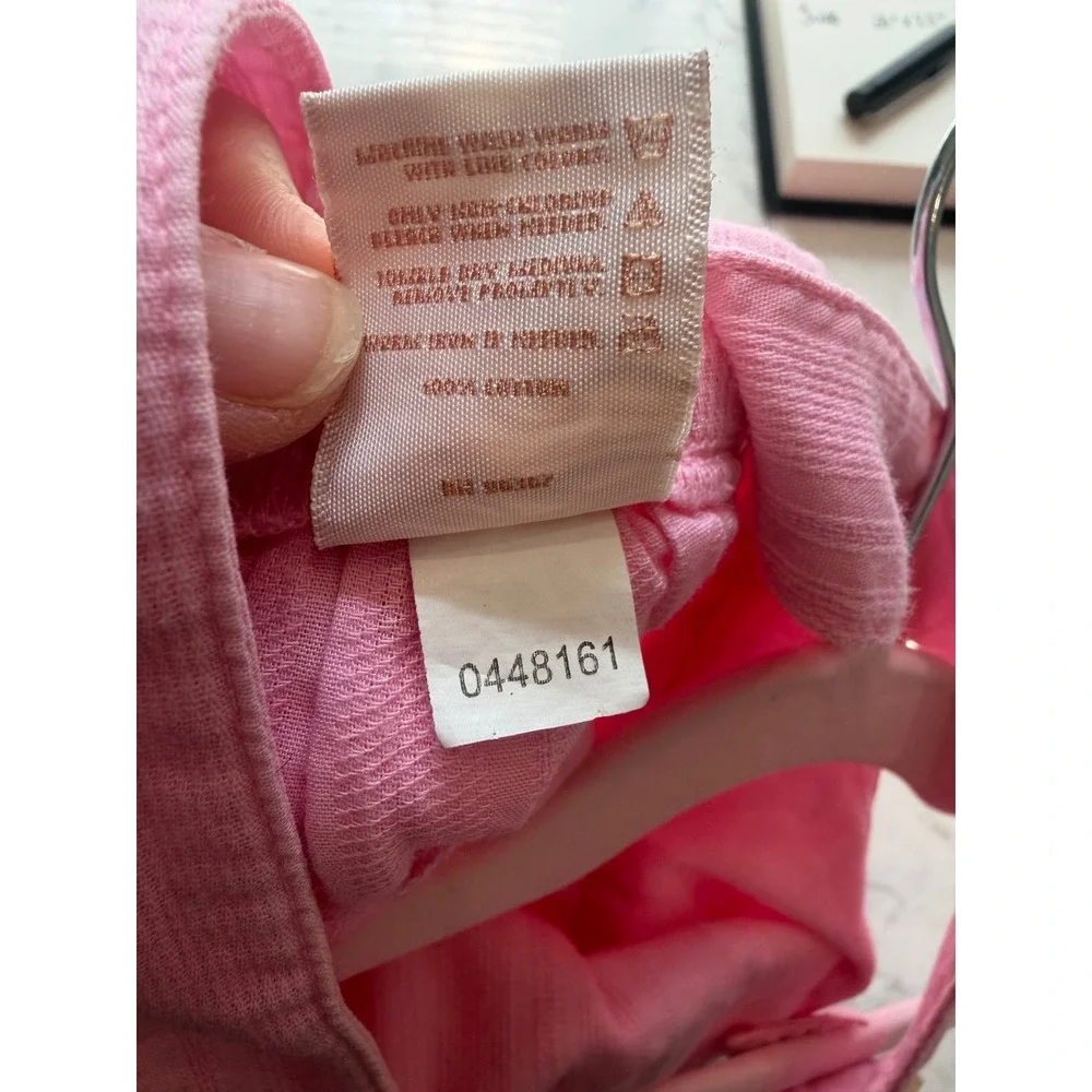 OshKosh Baby Pink Seersucker Ruffle Bubble Romper Sunsuit Size 3/6M Vintage